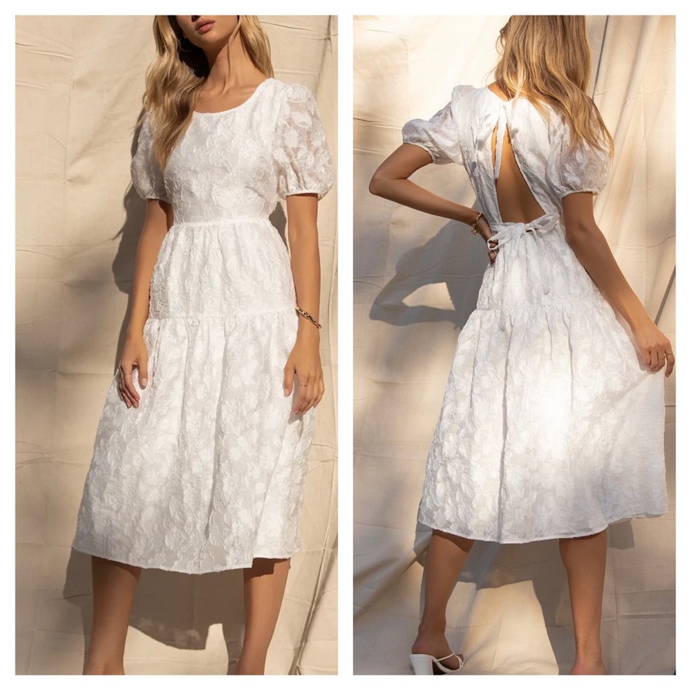 Moon River White Lace Midi Dress
